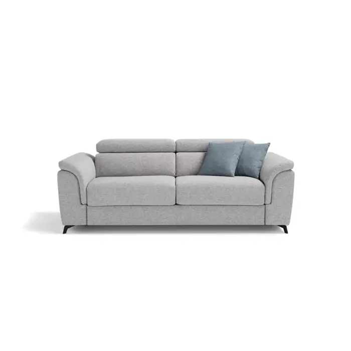 Divano letto Aquila in tessuto grigio chiaro, vista frontale