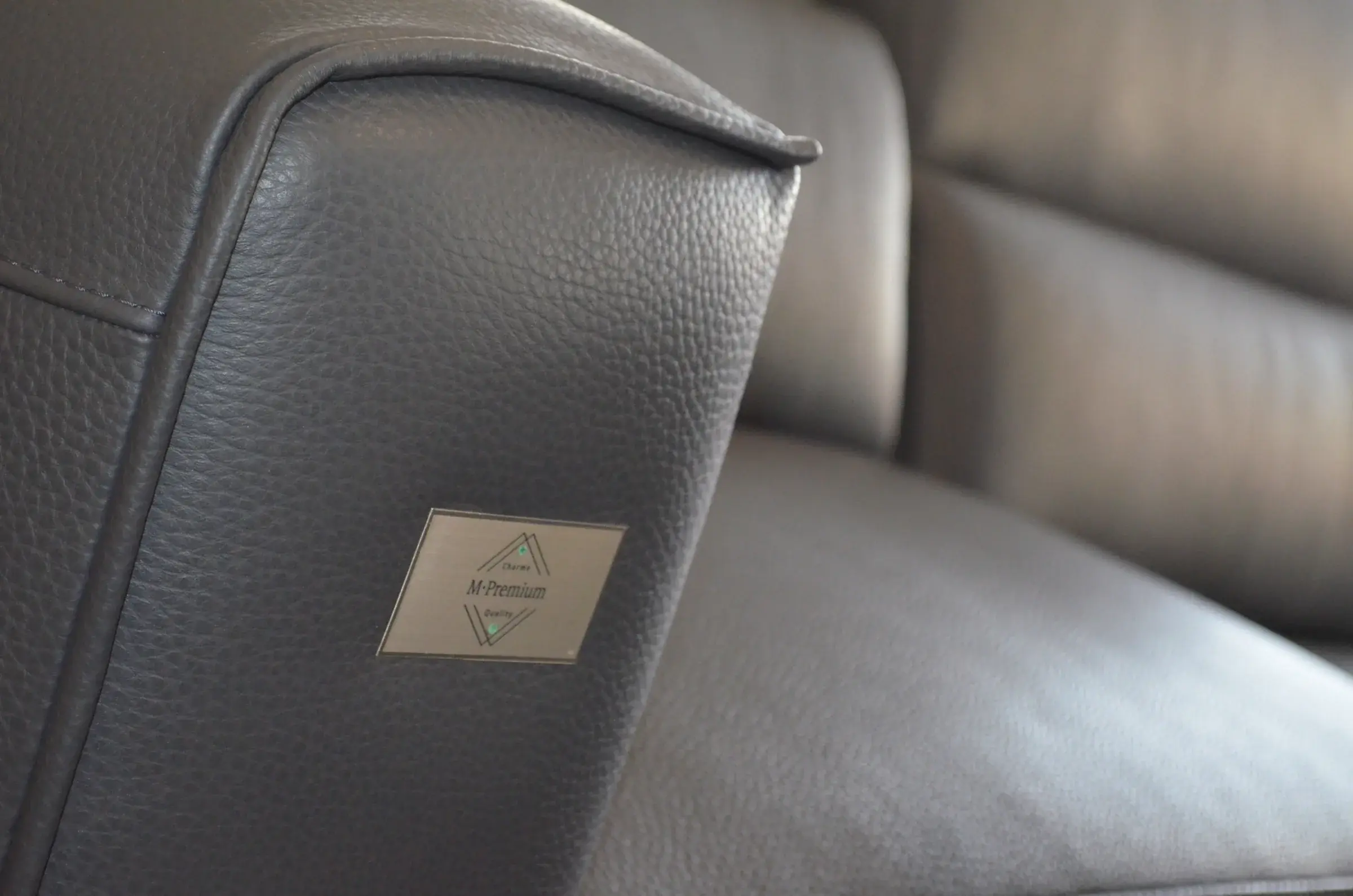 Targhetta in argento con smeraldi sul divano Dogma Emerald Edition