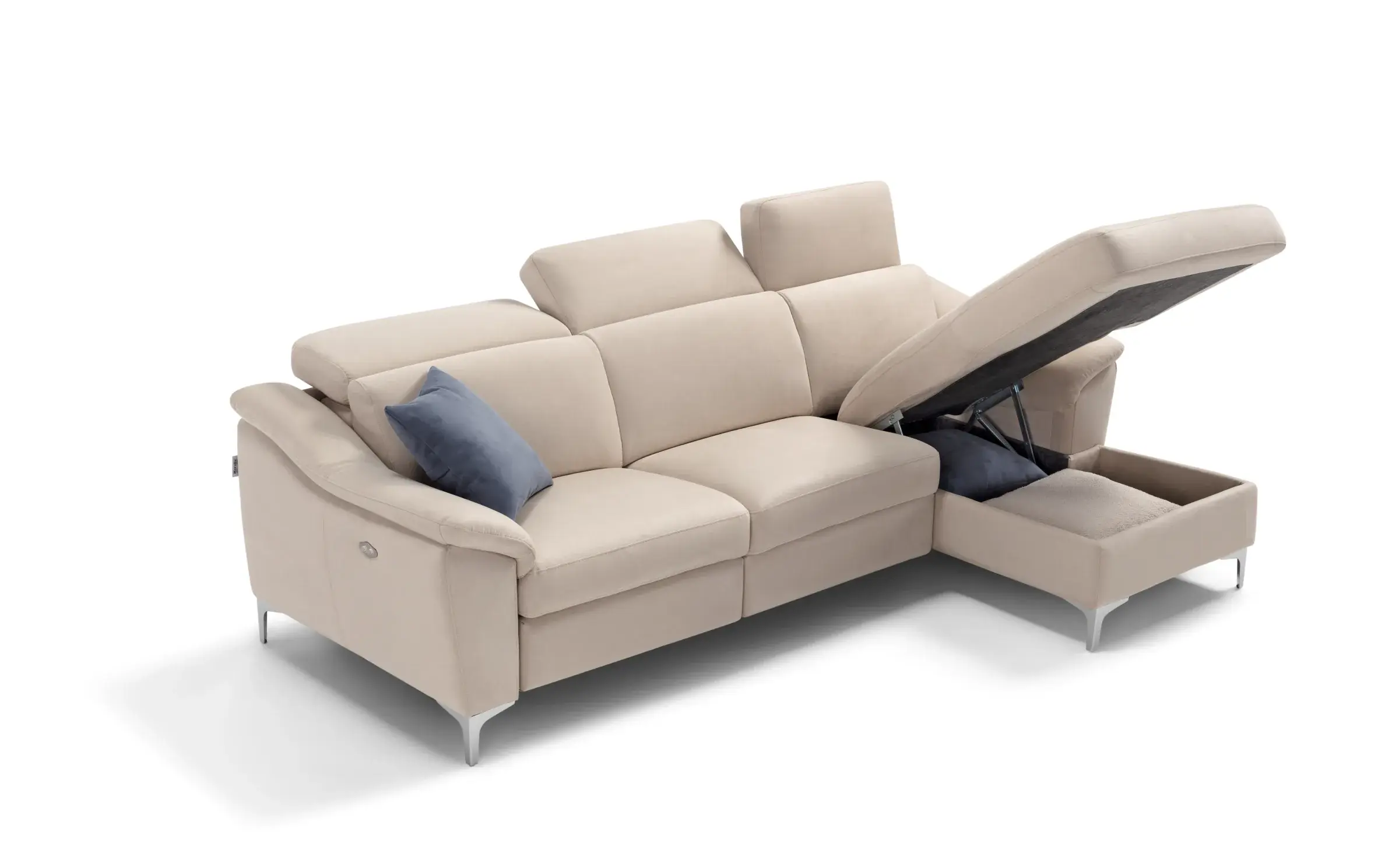 Divano Urano beige con la penisola contenitore aperta